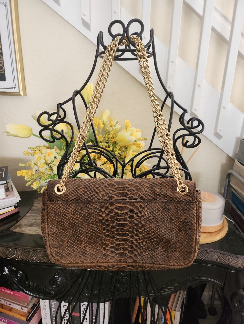 Michael Kors Hamilton Snakeskin chain shoulder / Crossbody bag - Picture 2 of 4